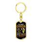 Gold dog tag keychain with fishing design and text, a perfect gift idea for a dad who loves fishing