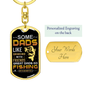 Gold dog tag keychain with fishing quote and option for personalized engraving gift idea for a dad