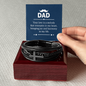 Leather bracelet with silver cross on wooden box and card reading gift idea for a dad