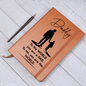 Brown leather notebook with Daddy silhouette design and gift idea for a dad inscription