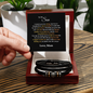 Love you forever bracelet for son black braided leather with metal accents in wooden gift box