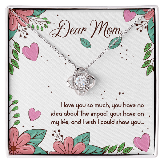 ShineOn Fulfillment Dear Mom necklace I love you so much necklace gift silver knot pendant with crystals