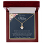Gold teardrop pendant necklace in mahogany gift box with sentimental card for mother, alluring beauty necklace to my amazing mom.