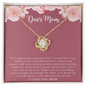 personalized love knot necklace gold pendant with crystal center on Dear Mom floral message card