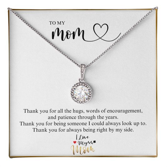 ShineOn Fulfillment personalized mom necklace with round cubic zirconia pendant on silver chain gift box card
