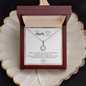 personalized mom necklace displayed in mahogany gift box with heartfelt message and sparkling round pendant