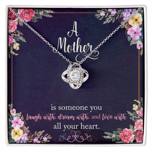personalized mother necklace silver interlocking knot pendant with crystal center on floral gift card