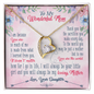 Gold heart pendant with central crystal on chain gift box with pink floral card and message personalized mom necklace