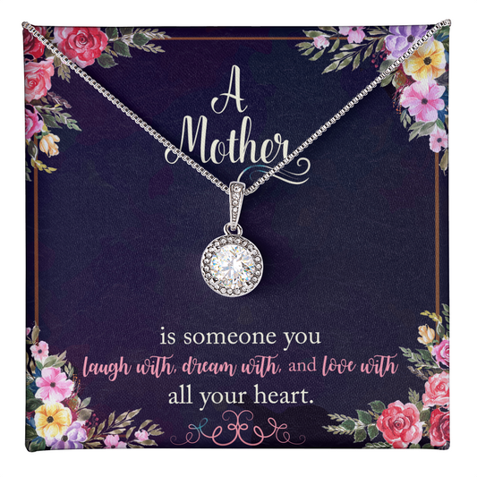 ShineOn Fulfillment personalized mother necklace silver round halo pendant on floral gift card with message