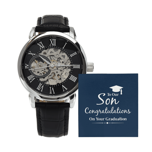 Someone Said Gift mechanical watch with black leather strap and graduation card for gift ideas graduation