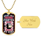 Gold necklace dog tag with Army Dad Freedom Fighter design and customizable engraved back