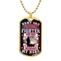 Someone Said Gift gold necklace dog tag with Army Dad Freedom Fighter design and patriotic silhouette