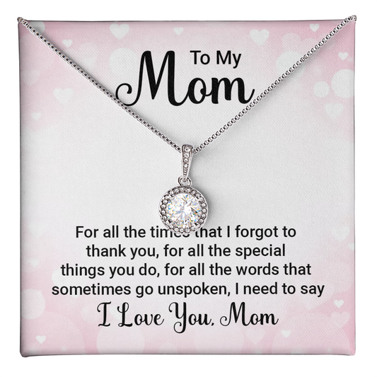 To My Mom sterling silver pendant necklace on pink heart gift card with solitaire crystal eternal hope necklace for all the times