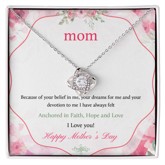 ShineOn Fulfillment personalized love knot necklace in a gift box with mom floral Mothers Day message card