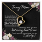 Gold heart pendant necklace with crystal on To my Mom floral message card in gift box best mother gift necklace with message card