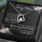 Heart pendant silver necklace with crystal in floral gift box and message card best mother gift necklace with message card