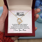 personalized mom necklace with message card gold heart pendant with crystal on To My Mom card in red velvet box