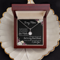 personalized mother necklace pendant in a mahogany jewelry box on a floral message card displayed on scalloped plate