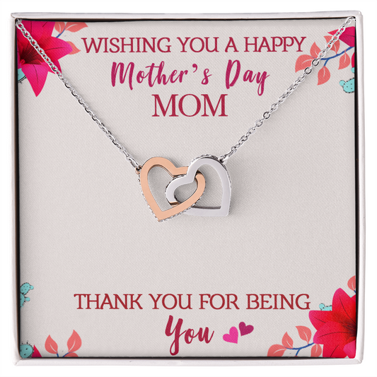 ShineOn Fulfillment personalized interlocking hearts necklace rose gold and silver on Mothers Day gift card