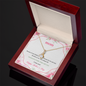 Gold pendant necklace in wooden gift box with floral mom card and message because of your belief in me necklace