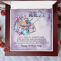 personalized mom necklace with message card in purple gift box featuring heart pendant on illustrated To My Mother card