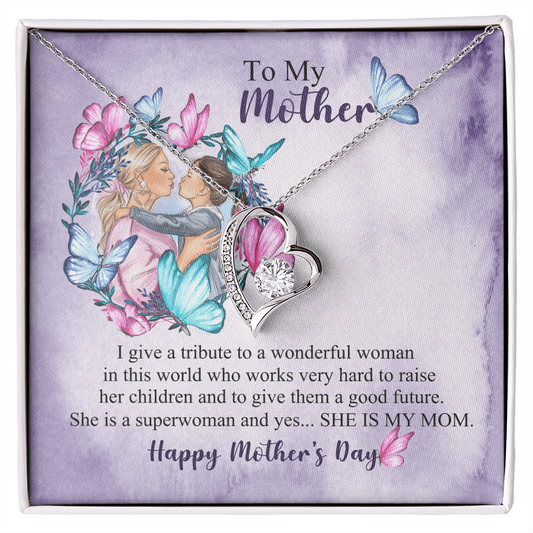 ShineOn Fulfillment personalized mom necklace with message card heart pendant with crystal in purple To My Mother gift box