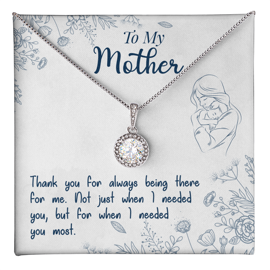 Silver halo pendant on message card To My Mother with thank you note gift for mom personalized eternal hope necklace