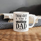 White mug with black text saying This guy is one awesome dad gift idea for a dad from Someone Said Gift