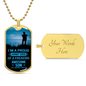 Gold necklace dog tag with army dad design and customizable engraved back from Someone Said Gift