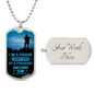 Silver necklace dog tag with proud army dad design and customizable engraved back plate
