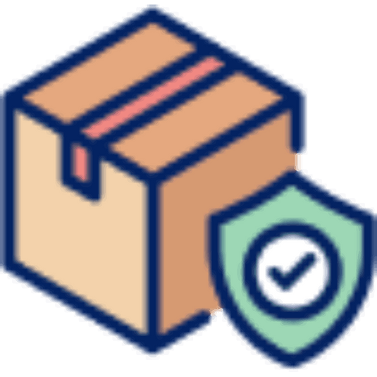 Package protection icon with a sealed cardboard box and shield symbol for jewelry shipping safety
