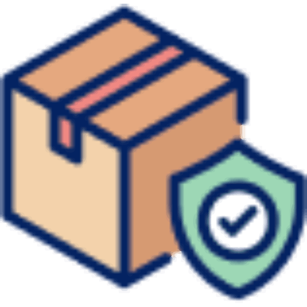 Illustration of a sealed cardboard box with a shield and checkmark symbol representing package protection