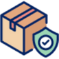 Illustration of a sealed cardboard box with a shield and checkmark symbol representing package protection