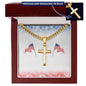 Gold necklace and cross with personalized engraving for men in a wooden gift box