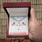 Silver necklace and cross with American flag design in wooden gift box from Someone Said Gift