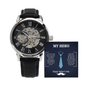 Someone Said Gift mechanical watch with black leather strap and sentimental value where to watch message for Father's Day