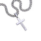 Silver cuban link chain necklace with a personalized cross pendant engraving option
