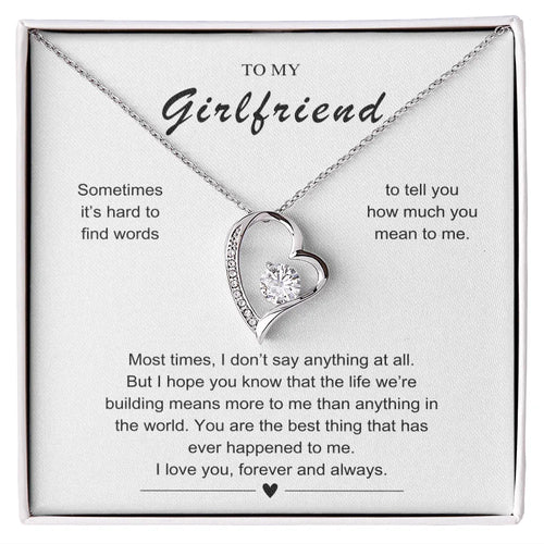 Gift for Girlfriend Forever Necklace silver heart pendant with clear stone and loving message