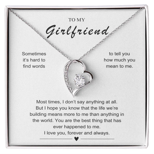 Gift for Girlfriend Forever Necklace silver heart pendant with clear stone and loving message