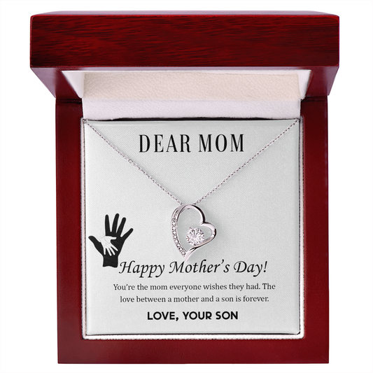 Gift for Mom Necklace with heart pendant and clear stone in wooden gift box for Mother's Day