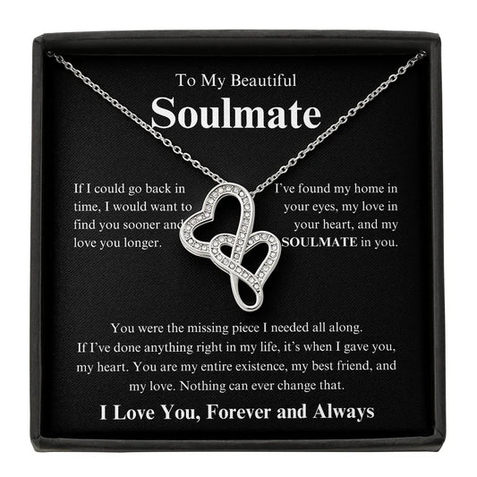 Soulmate Gift Heart-to-heart Necklace with dual heart pendant in silver from ShineOn Fulfillment