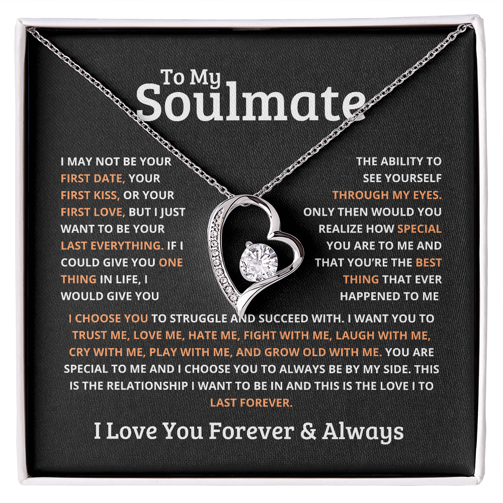 ShineOn Fulfillment silver necklace for gold with heart pendant displayed on soulmate message card