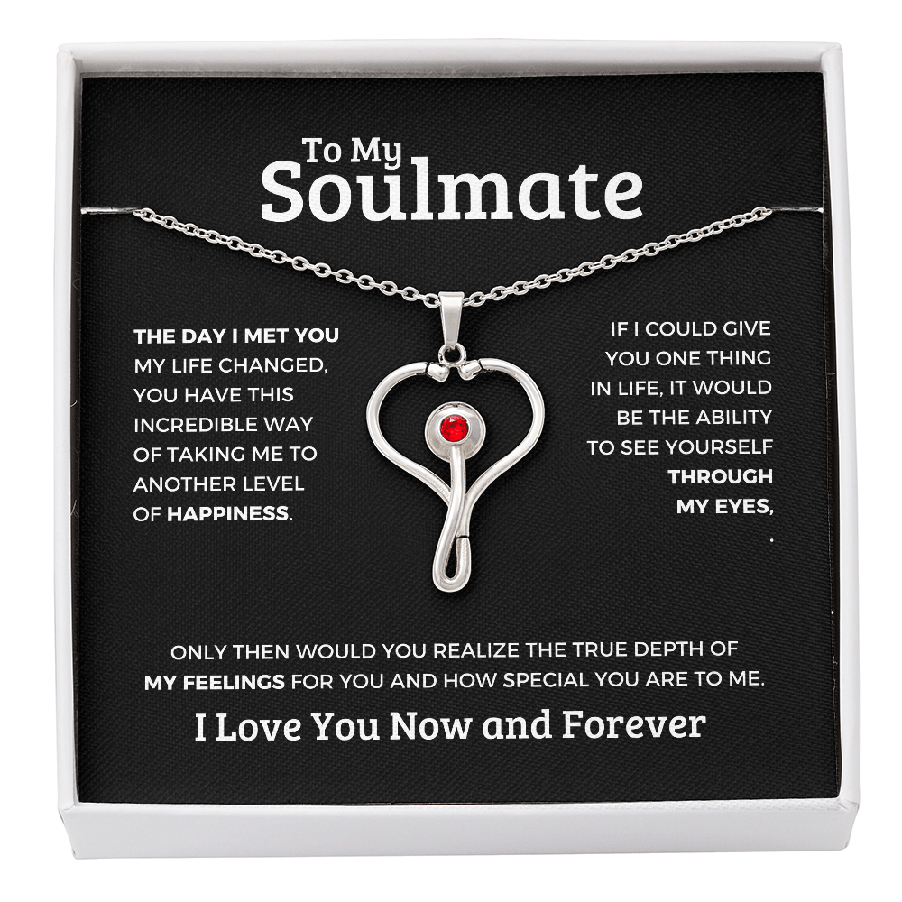 Tiffany's necklace heart pendant with red gemstone on silver chain in soulmate gift box