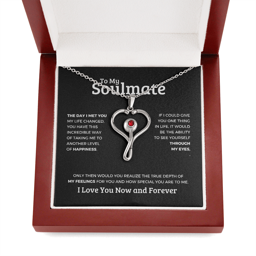 Tiffany's necklace heart pendant with red stone in silver chain displayed in gift box by ShineOn Fulfillment