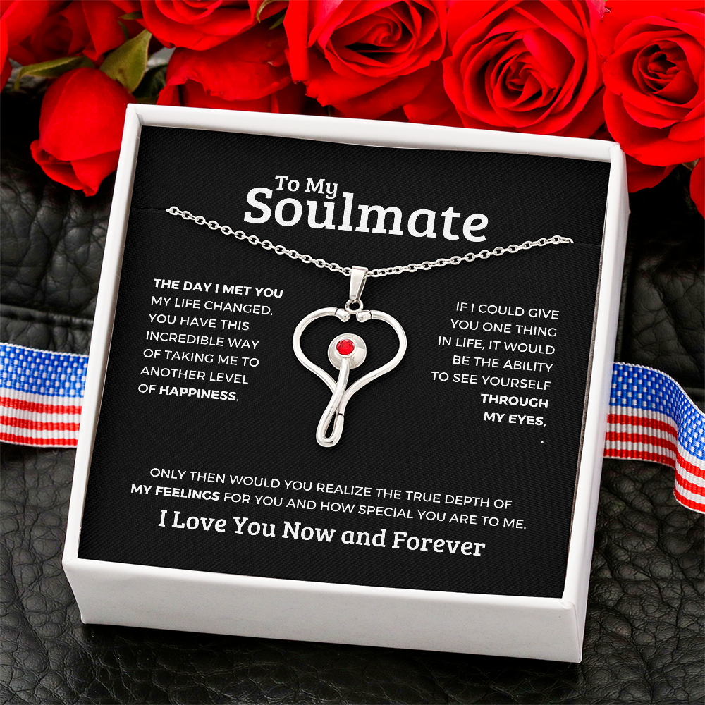 Tiffany's necklace heart pendant with red gem in soulmate gift box from ShineOn Fulfillment