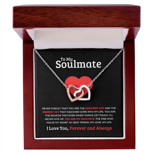 Tiffany's necklace heart pendant in silver with interlocking hearts in a wooden gift box