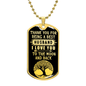 Gold dog tag necklace with black background and engraved love message valentine gift for a husband