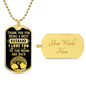 Gold dog tag necklace with customizable back and thank you message, valentine gift for a husband