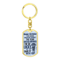 Gold dog tag keychain with happy birthday message, perfect valentine gift for a husband