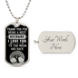 Valentine gift for a husband dog tag necklace with love message and customizable back by Someone Said Gift